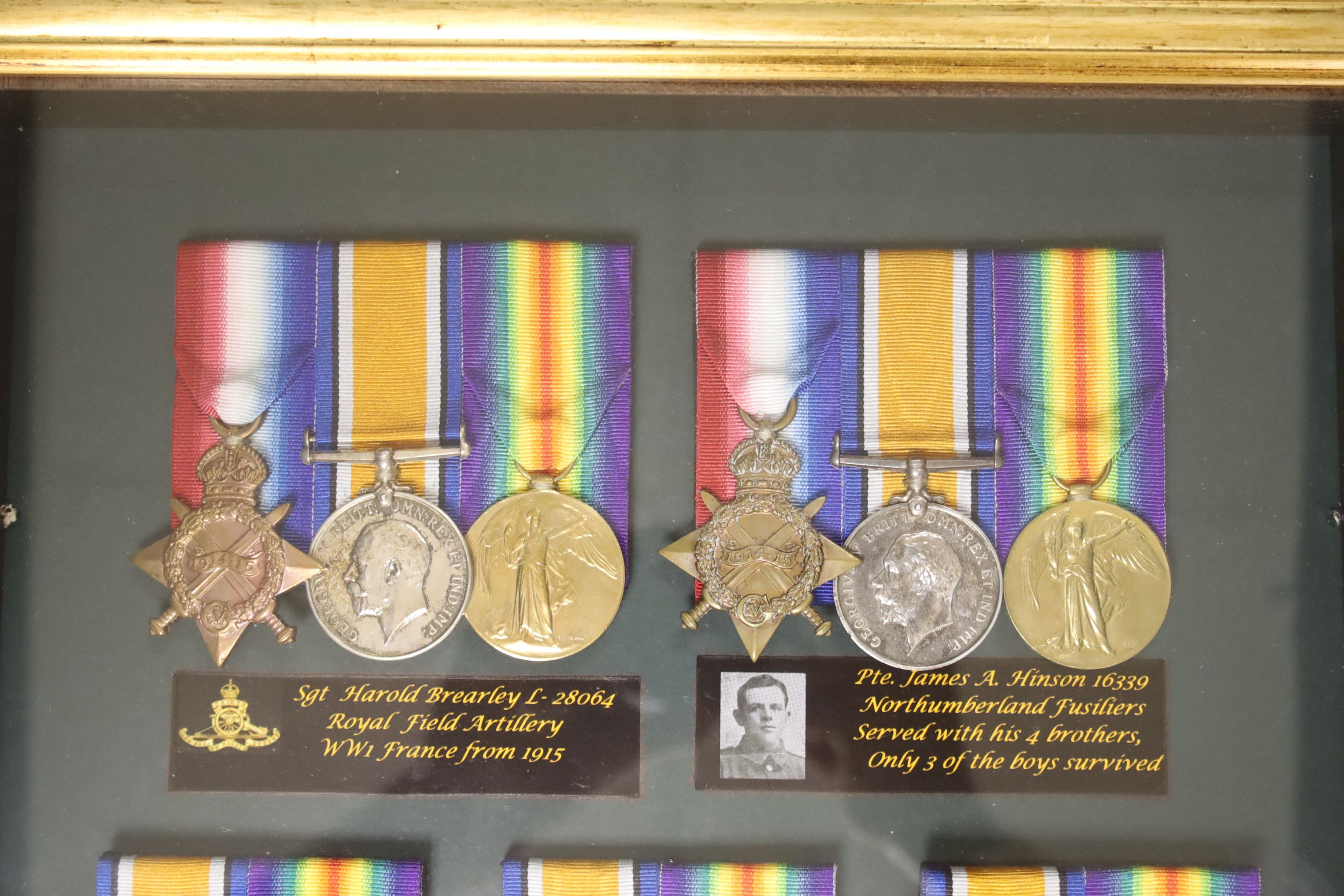 Five WW1 medal groups in one frame.